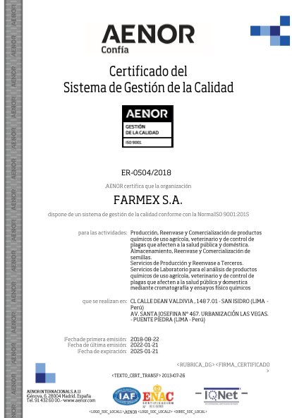 Certificado del Sistema de Gestión de la Calidad